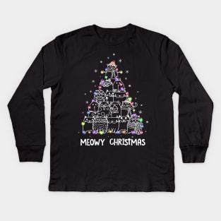 Meowy cat Christmas tree Kids Long Sleeve T-Shirt